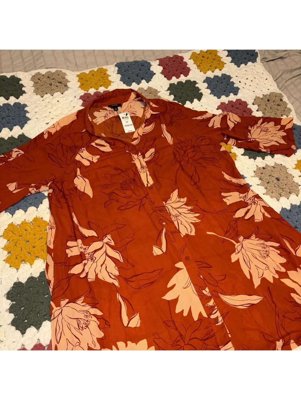 Alfani NEW $75 Floral Print Button-Up Tunic Dress Woman’s 3X Summer Polyester - Picture 4 of 9